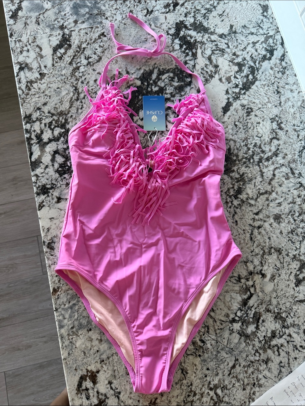 Cupshe Bright Pink Ruffled Halter One-Piece Swimsuit